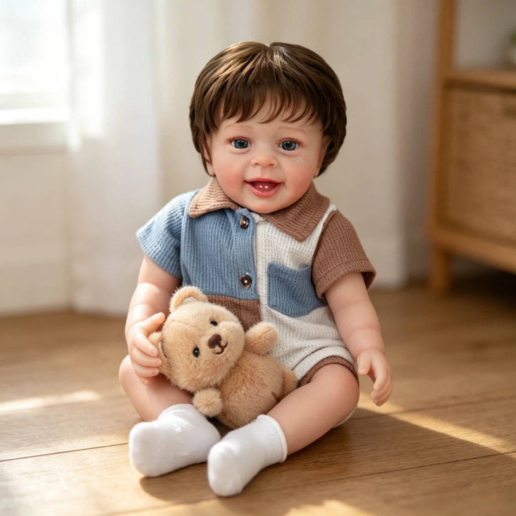 BRASTOY Bebê Reborn Silicone Realista 55cm Menino Olho Azul Com Kit Completo Pod
