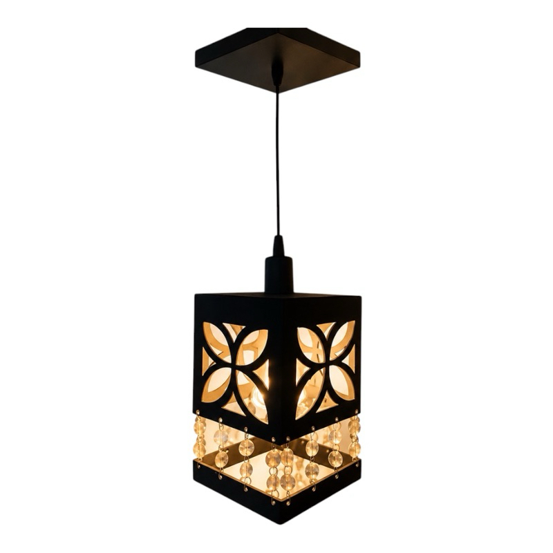 Luminaria Lustre Pendente De Teto Petala Cristais Mdf 3mm 20x12 Preto