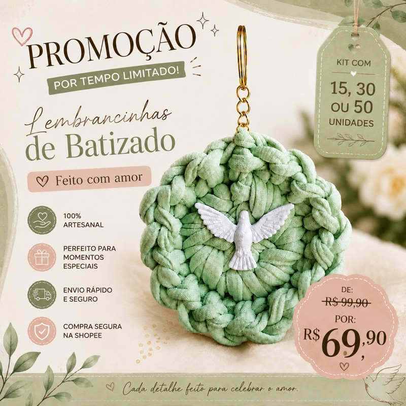 Lembrancinha de Batizado em Crochê | Chaveiro Espírito Santo Personalizado