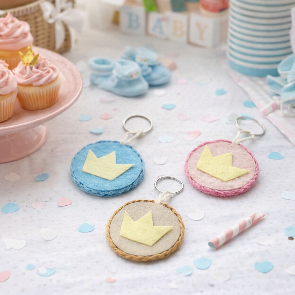 kit 10/30/50 Chaveiro Coroa de MDF e Feltro – Lembrancinha para Chá de Bebê, Festa ou Presente