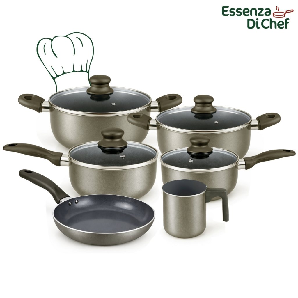 Conjunto De Panelas 06 Peças Cerâmica Antiaderente Fogão a Gás Cinza Titanium