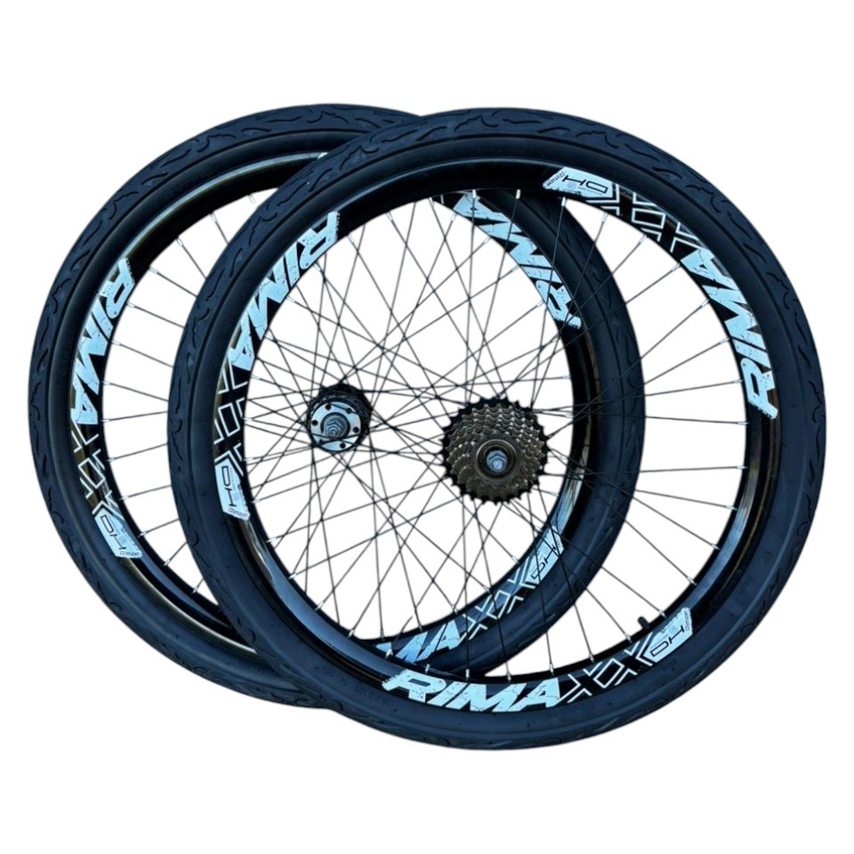 Par Roda Aro 26 Montada Rimaxx DH com Pneus Flame Câmaras Catraca 8v Freeride Tipo Vmaxx Cubos Rosca Aço Freio a Disco