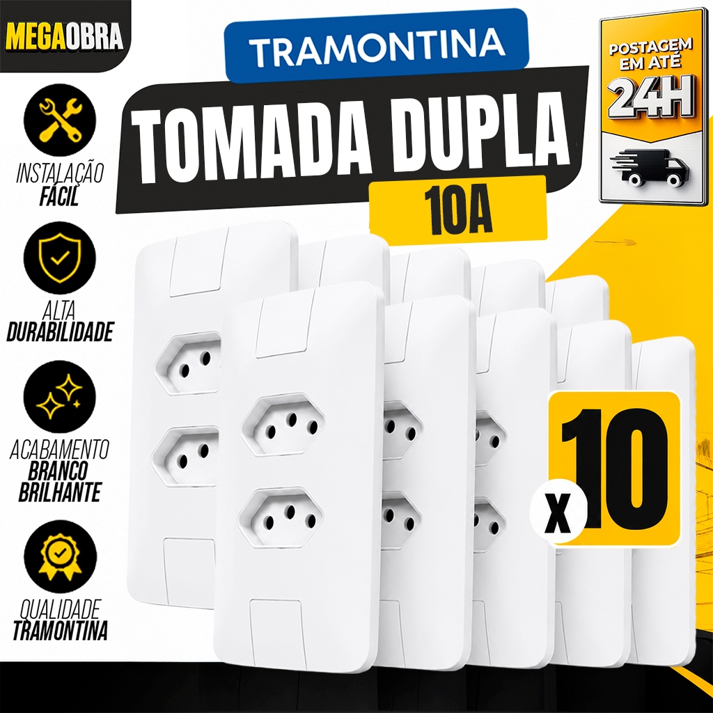 Kit Tomada Duplas 10A Tramontina Linha Aria 4x2 Modular Tomada 10 Amperes Dupla