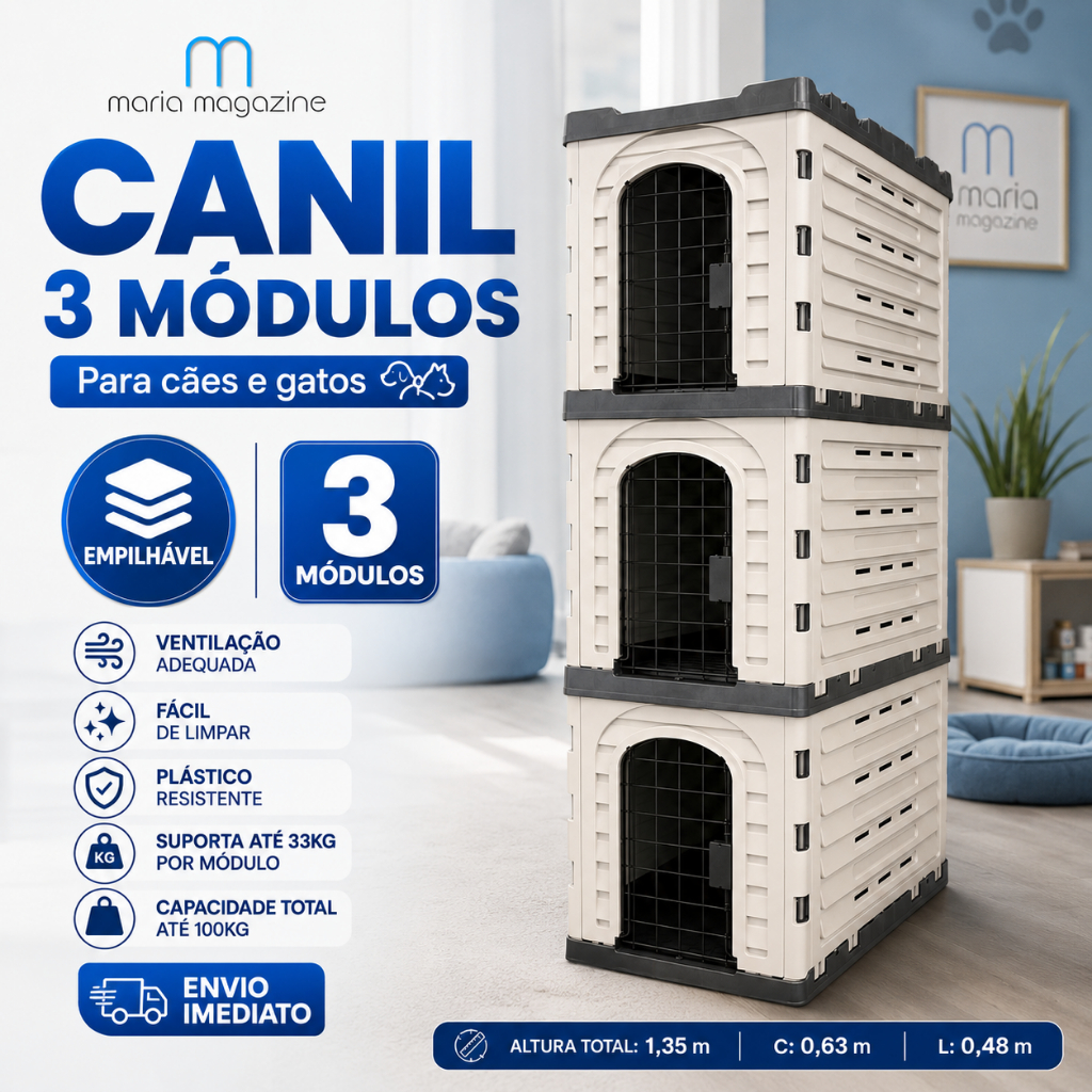 Canil Para Cachorro Filhotes 3 Módulos Coelhos Banho E Tosa Pet Shop Cães Gatos Gaiola Pet