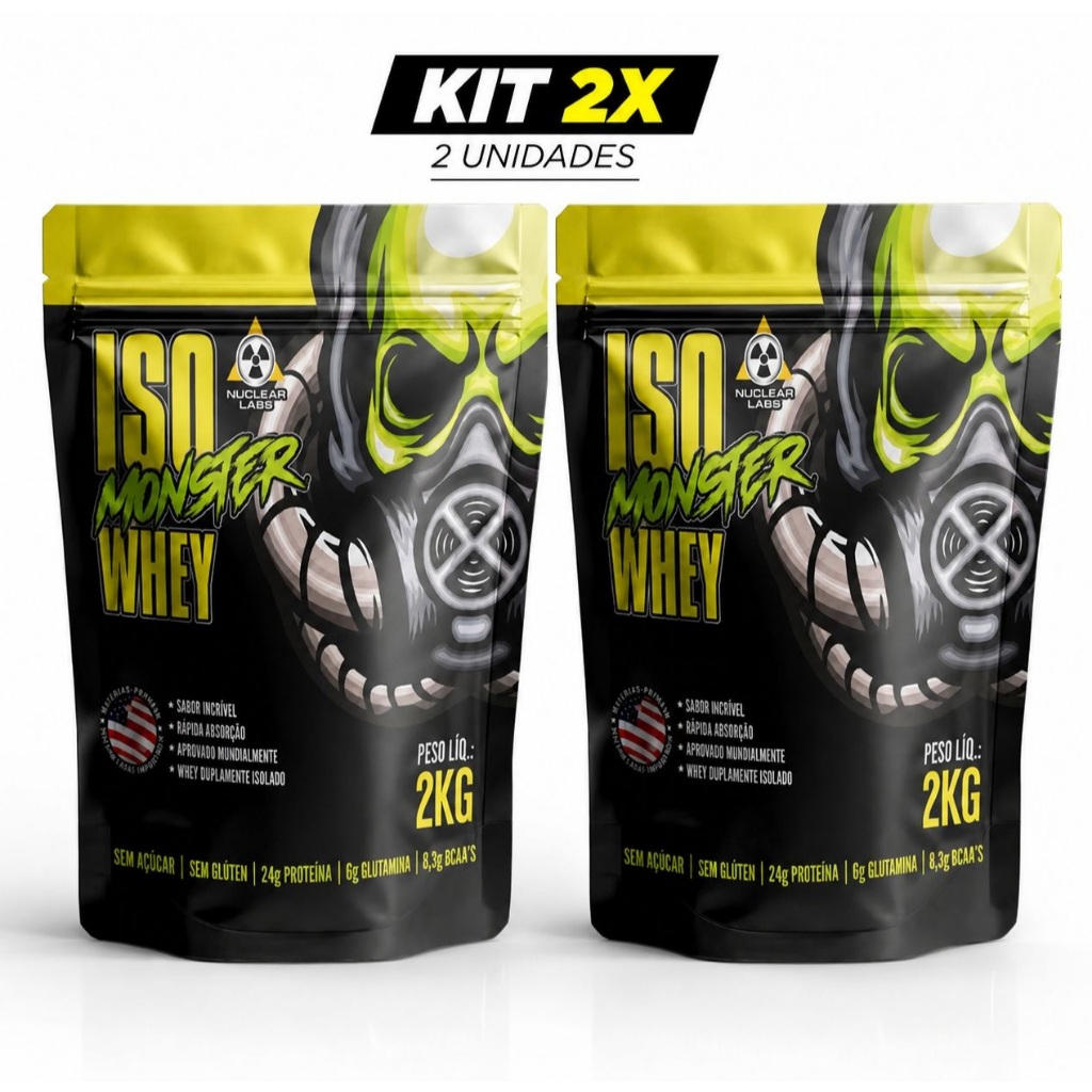 2x ISO Monster Whey 2kg Nuclear Labs Whey Isolado 24g Proteína Total 4kg