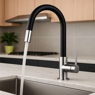 Torneira Cozinha Moderna Flexível Bancada Gourmet 1/4 Volta Inox Silicone