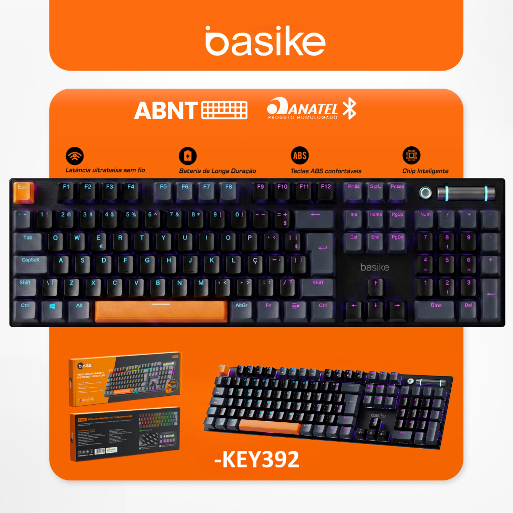 BASIKE Teclado Mecânico Gamer Switch Azul Iluminação RGB Anti-Ghosting Compatível PC Notebook Xbox PS4 PS5 ABNT2