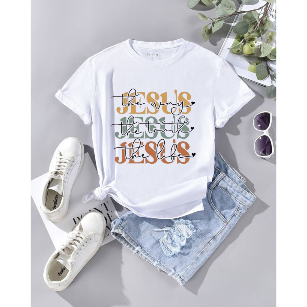 Camiseta Cristã Branca Moda Feminina Fofa 100% Algodão Premium Confortável Estilosa Casual Versátil