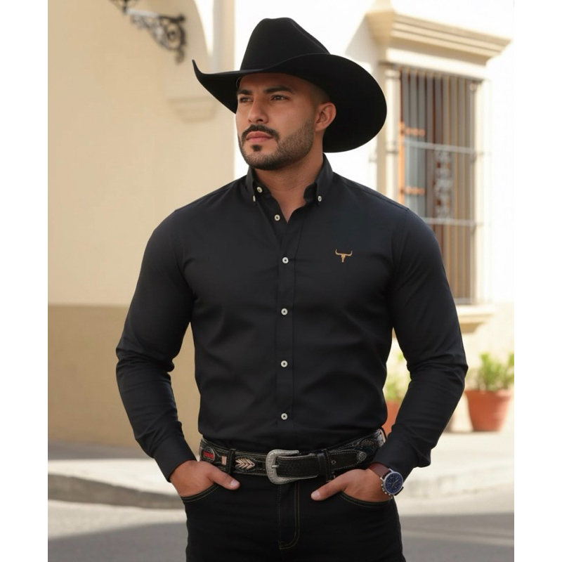 Camisa Xadrez Country Manga Longa Cowboy Lida de Boiadeiro Bordada Gola Americana