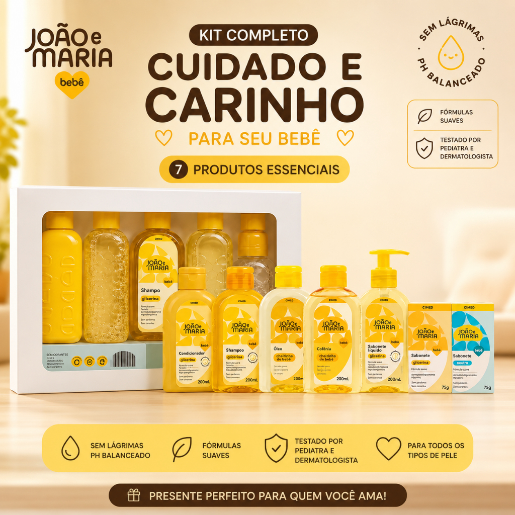 Kit Banho Bebê João e Maria Cimed 7 Itens Presente Completo Higiene Infantil!