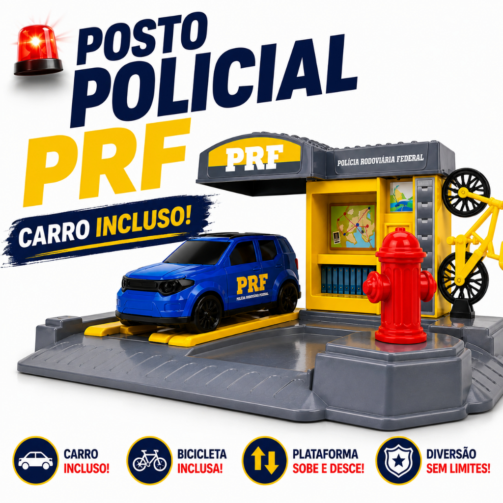 Posto Polícia Rodoviária Infantil PRF Com Carro Viatura E Acessórios Brinquedo