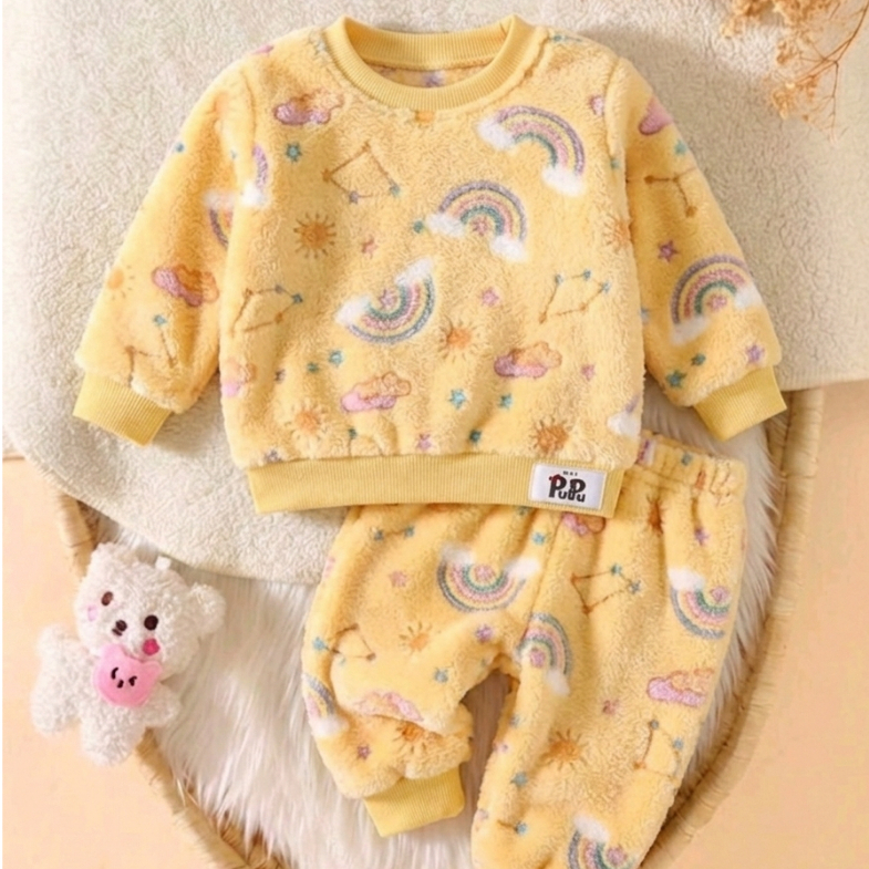 Conjunto em Fleece de Frio Blusa e Calça Infantil Menino e Menina Unissex Inverno Brilha No Escuro