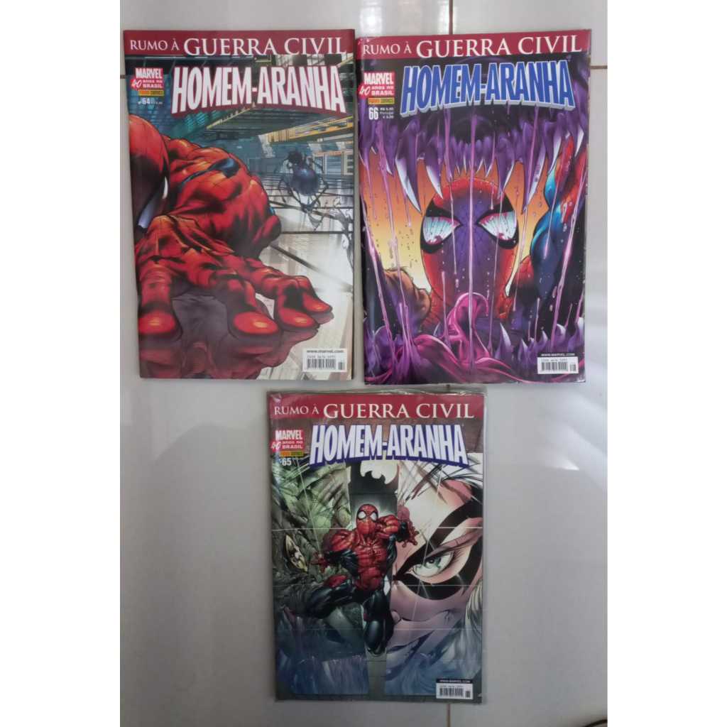 3 Hqs Homem-Aranha /Panini - 2007 - Arco Rumo a guerra civil - n° 64 a 66 - 1 Lacrada