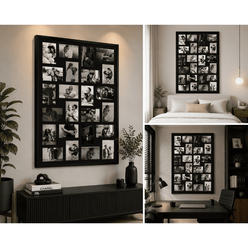 Quadro Decorativo Painel Multifotos Quadrado 24 Fotos 10x15 94X66cm Branco ou Preto Porta Retrato