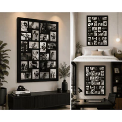 Quadro Decorativo Painel Multifotos Quadrado 24 Fotos 10x15 94X66cm Branco ou Preto Porta Retrato