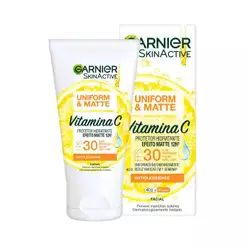 Protetor Solar Facial com Vitamina C FPS 30 Efeito Matte, Sem Cor, para Pele Oleosa, Uniform & Matte Garnier, 40g