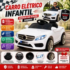 Mini Carro Elétrico Infantil Criança 6V com Controle Remoto Importway Branco BW-007-BR