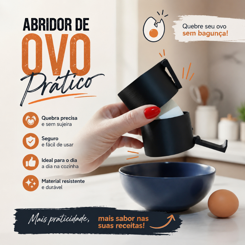 Abridor de Ovo Prático Profissional | Quebre Ovos Sem Sujeira em Segundos | Utensílio de Cozinha Fácil e Rápido