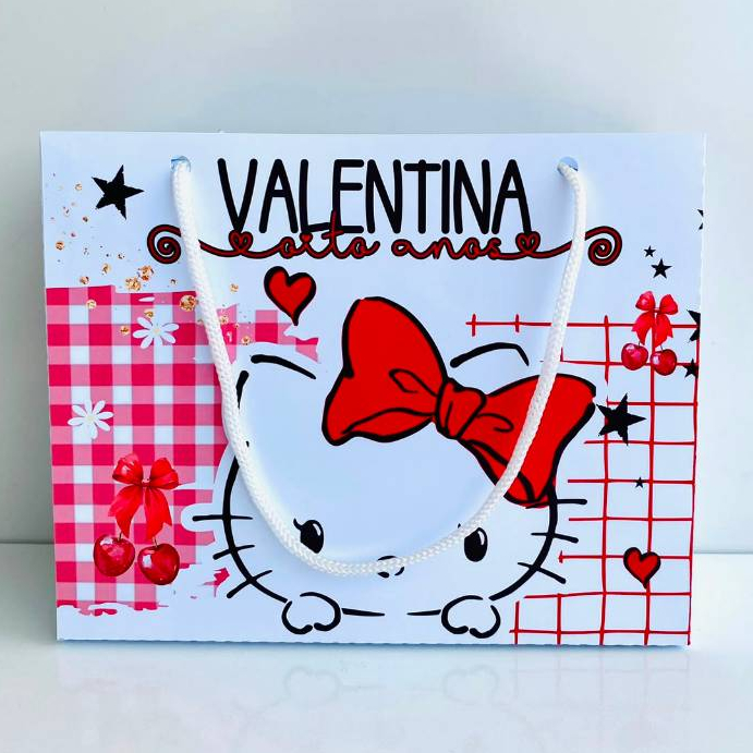 Sacolinha Personalizada Hello Kitty vermelha lembrancinhas Aniversário infantil personalizados (20x15x6cm) PEGUE E MONTE