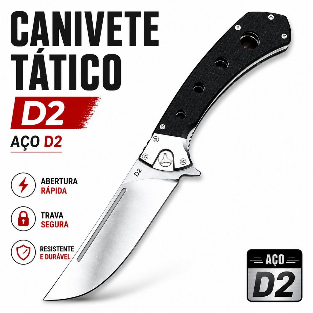 Canivete tático flipper rolamentado em aço D2, EDC, camping, sobrevivencia