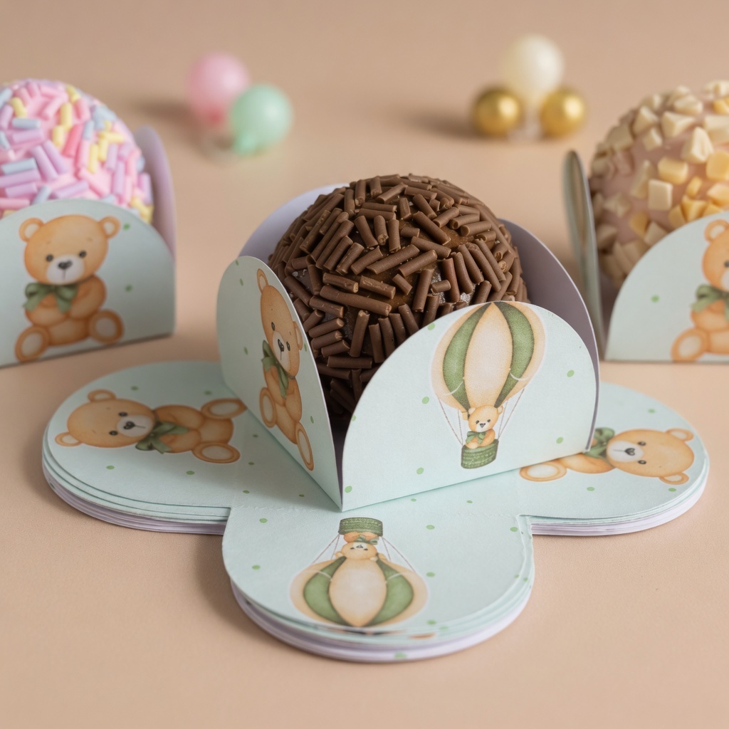 Forminhas de Doce Brigadeiro 4 Pétalas Festa, Aniversário, Chá Revelação, Chá de Bebê Ursinho Verde
