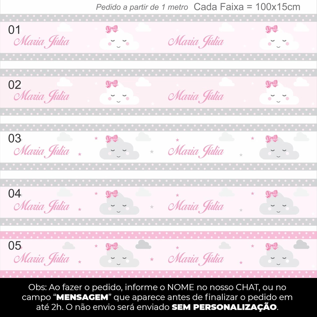 Faixa Adesiva De Parede Nuvem Rosa E Cinza Decorativa Infantil Enxoval Bebê Para Quarto De Menina