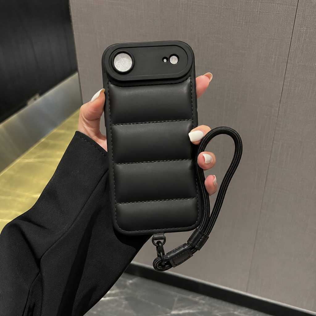 Capinha Capa Para IPhone 17 Air Puffer Puff Cordão Alça Almofada Case Proteção Camera
