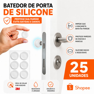 Batedor de porta 25un - Gota Silicone 3x8mm Anti Impacto para Porta Parede Móveis Autoadesivo