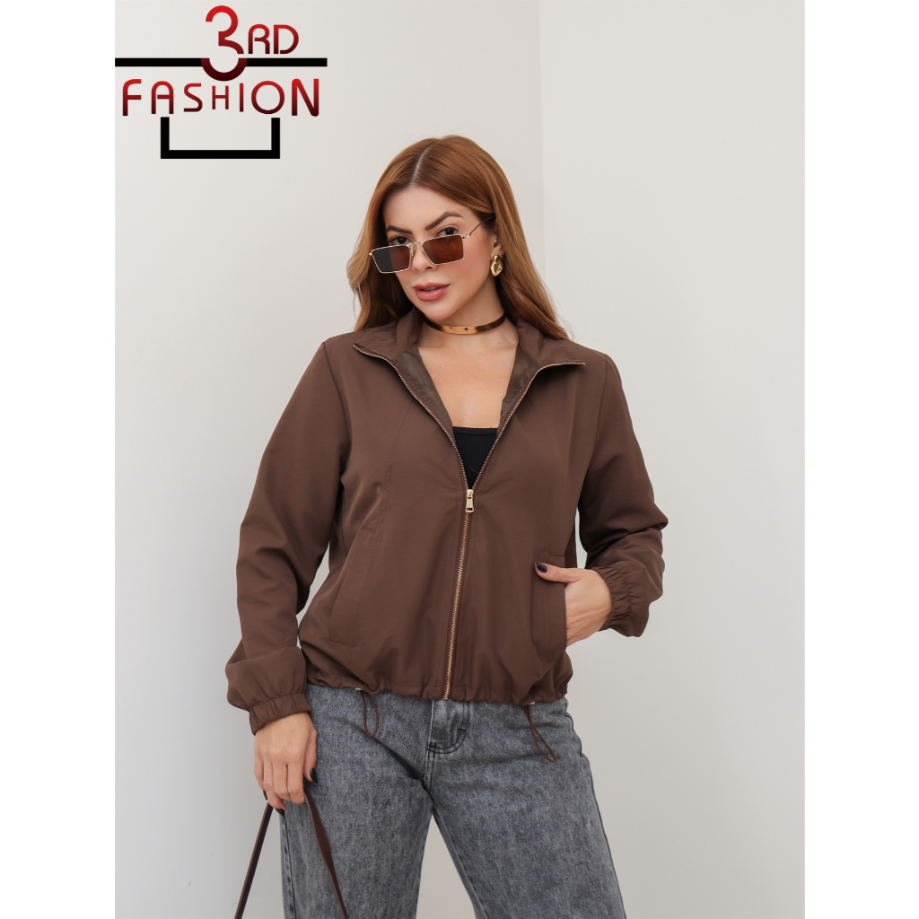 Jaqueta Bomber Feminina Forrada Corta Vento Capuz e Zíper Manga Longa Esportiva 3RD SD4004