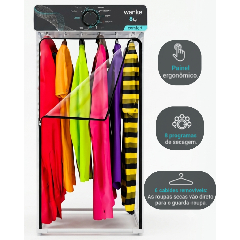 Secadora de Roupas Parede Comfort 8 Kg Branca Wanke