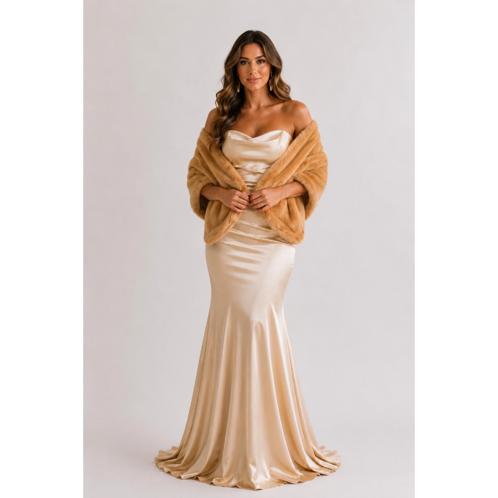 Estola Feminina Pele Sintética Para Casamento/Festas - Preta/ Dourada/ Branca 1,60 X 45 cm