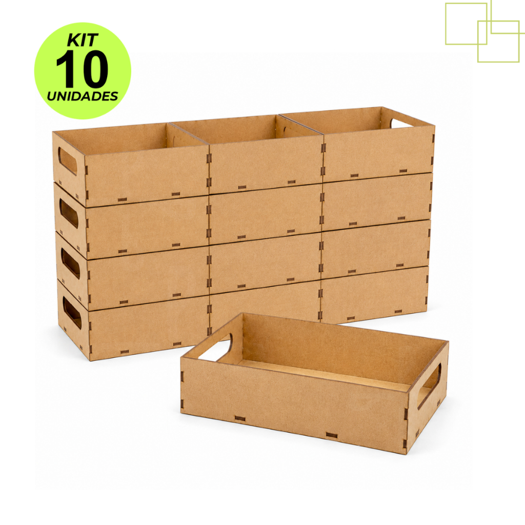 Kit Bandeja Retangular Lisa MDF Cru 20x15x6 cm Artesanato Decoração Organização