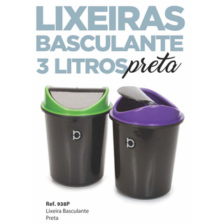 Lixeira Plastbon 3 litros Preta, tampa basculante, Ref 938P, excelente custo benefício!