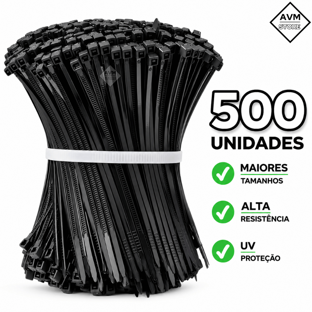 Kit 500 Abraçadeira de Nylon Profissional Enforca Gato Fita Hellermann Alta Resistência Cinta Plastica
