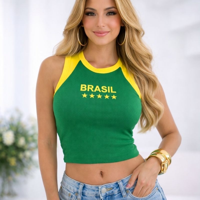 Blusa Brasil Femenina Tendencia Copa do Mundo2026 OcasiãoLook para o día a día Modabrasil Blogueira babyLook