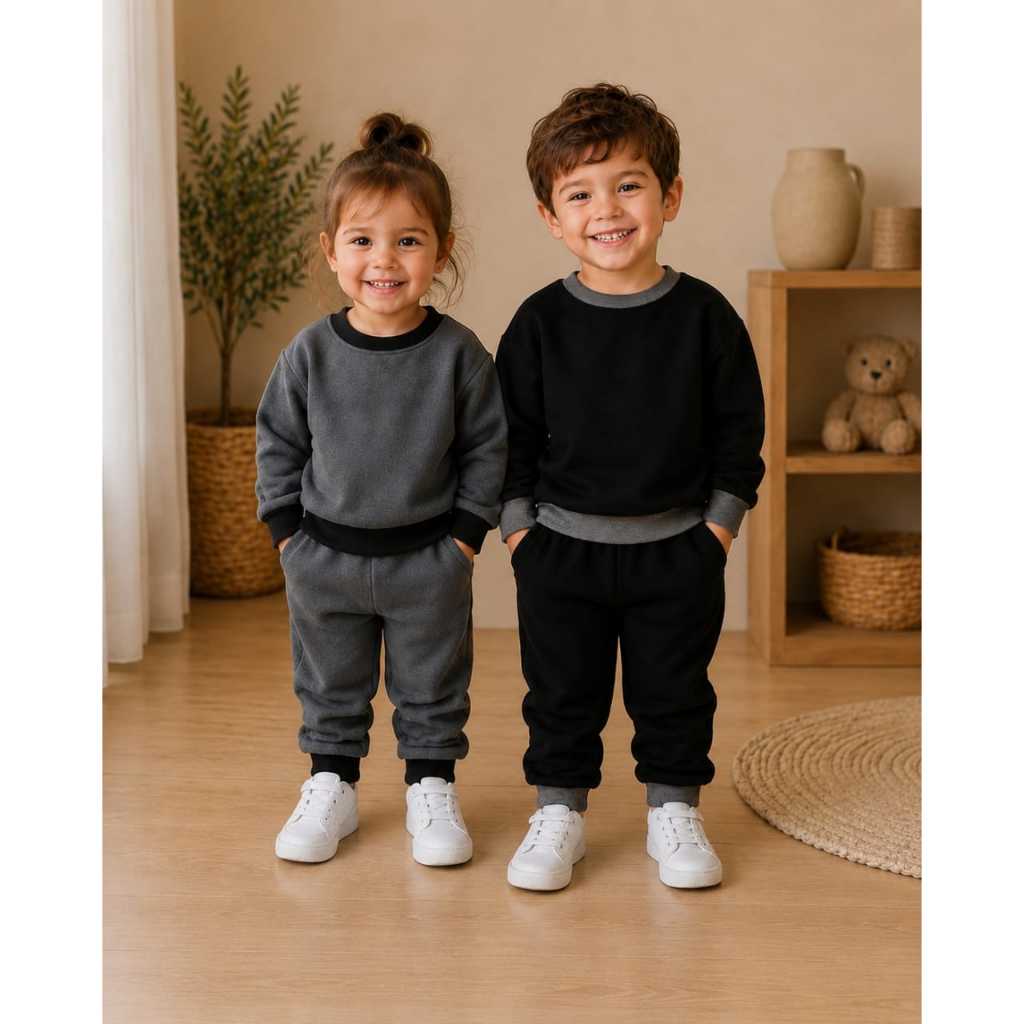 Moletom Flanelado Quentinho e Estiloso Conjunto Infantil Blusa e Calça Roupa de Frio Inverno 2 a 8 Anos