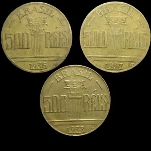 Moedas de 500 réis Regente Feijó 1936/37/38.
