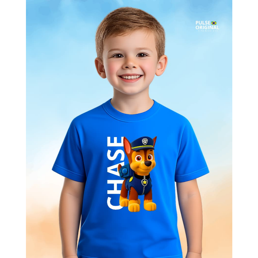 Camiseta Azul Infantil Patrulha Canina Moda Infantil Estampado Personagem Infantil - Criança