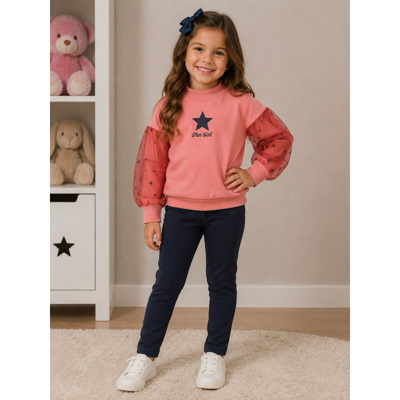 Conjunto Infantil Feminino Elian – Moletom Star Girl + Legging Flanelada