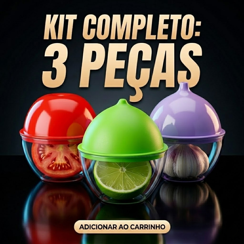 Kit 3 Porta Metades | Tomate Limão Alho | Conserva Alimentos | Cozinha Geladeira