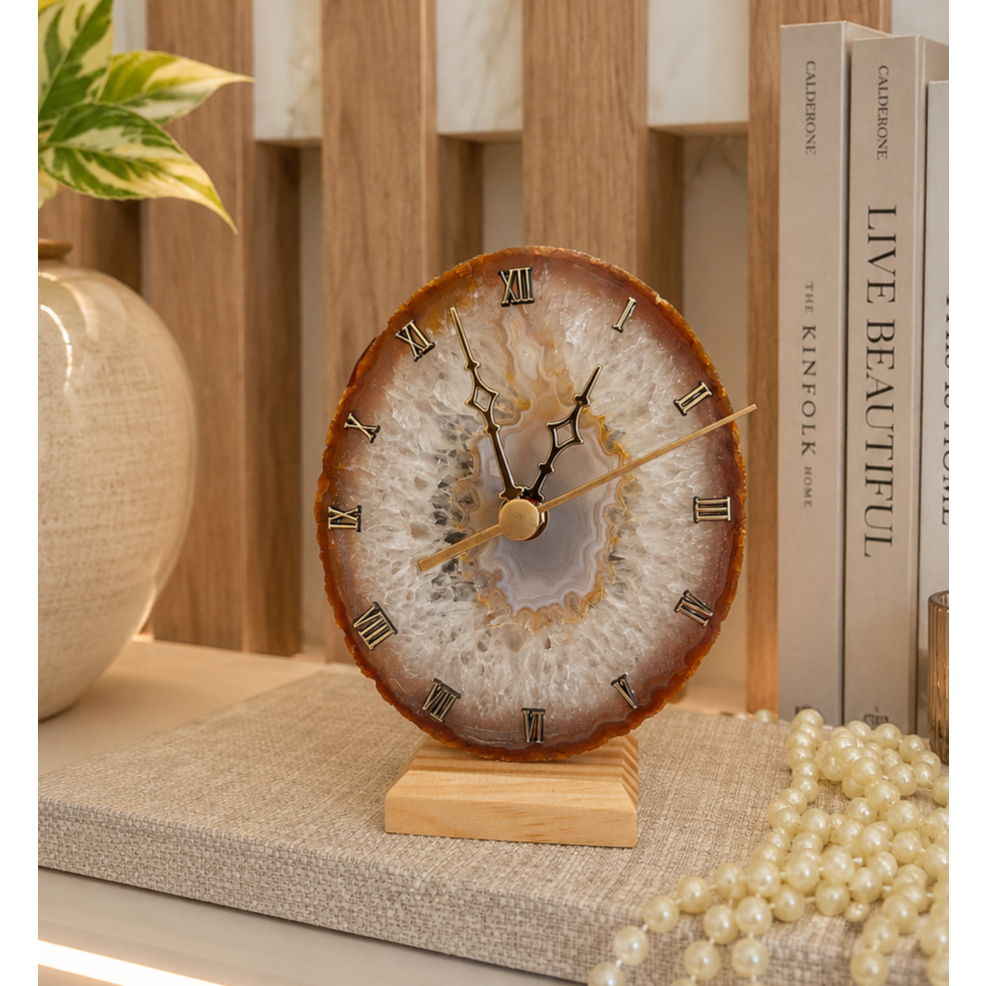 Relogio de Mesa Adorno Decorativo em Pedra Decoração Moderna Casa Sala Home Decor Utilidade Domestica