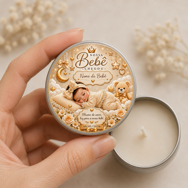 12 Lembrancinhas Maternidade Premium | Vela Aromática Personalizada | Nascimento do Bebê | Presente para Visitas