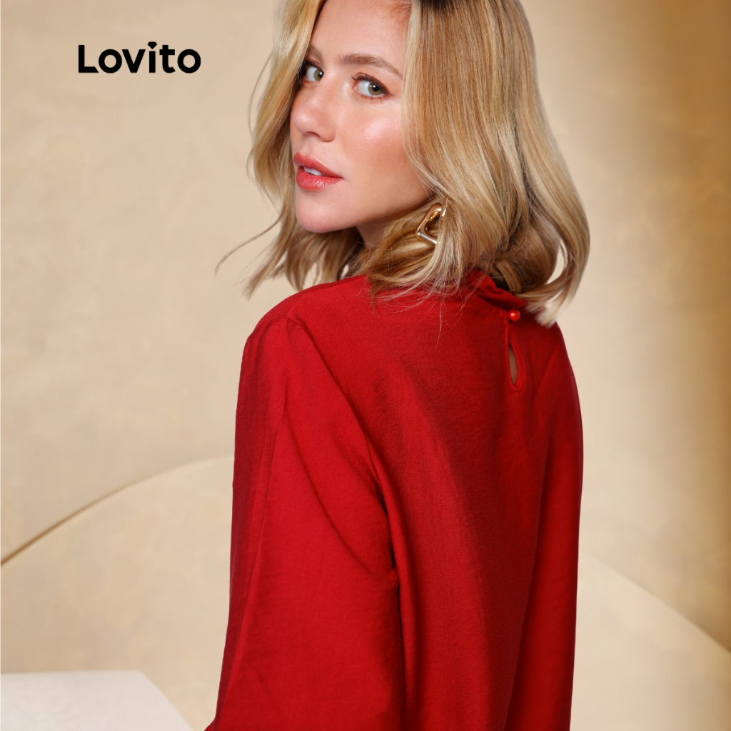 Lovito Blusa Elegante Feminina Manga Longa com Babados na Gola BLB18111841 · foto 2