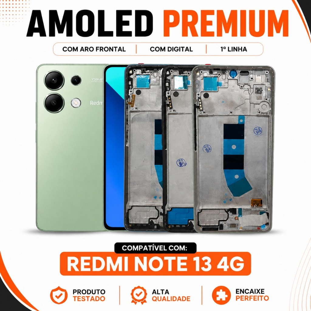 Frontal Redmi Note 13 4G Tela Amoled Premium 1º Linha Com Aro Display Com Digita