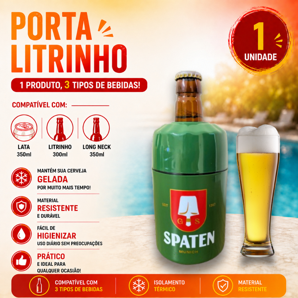Porta Lata 3x1 Suporte Long Neck Litrinho Cerveja Spaten Bebida Gelada Térmico Isopor Interno
