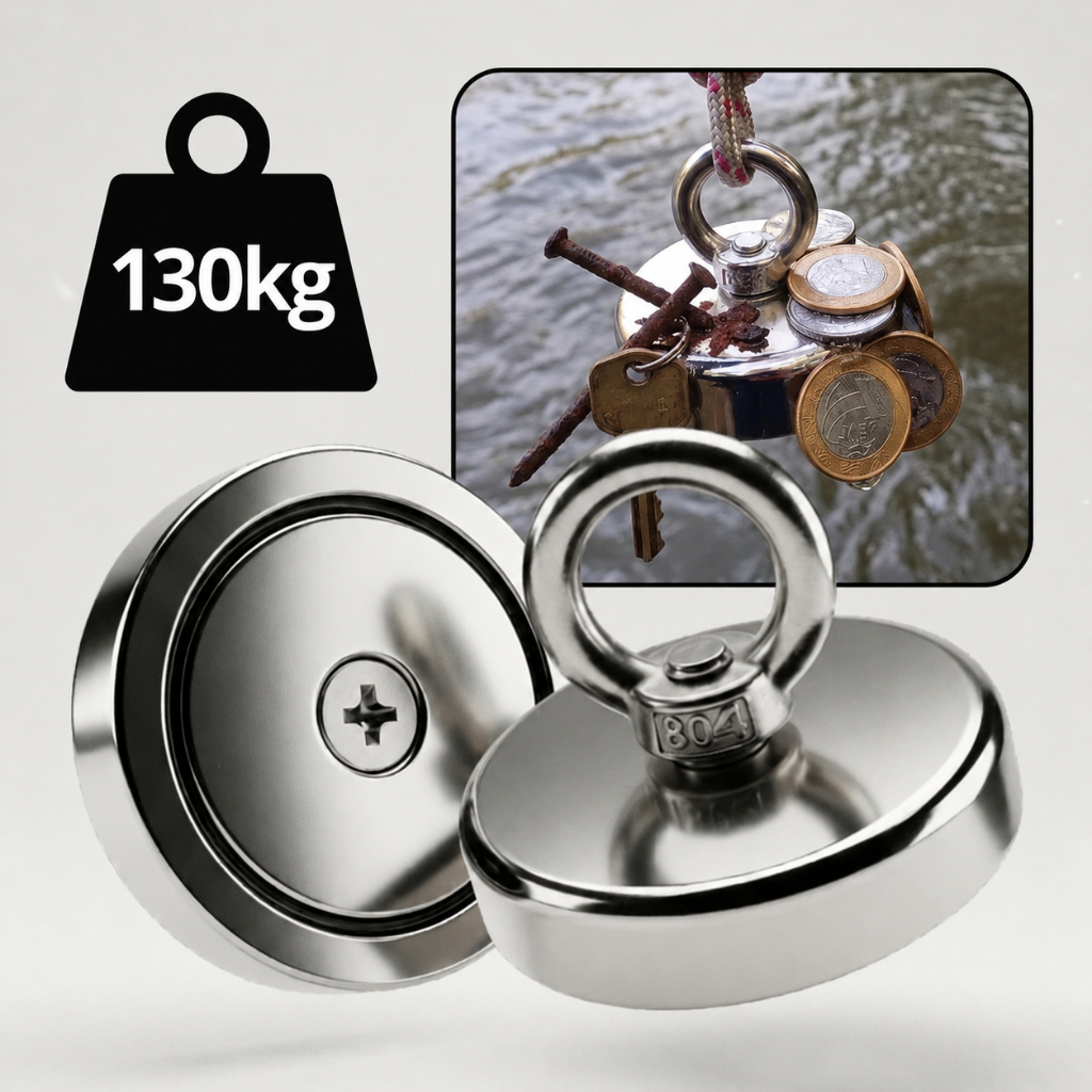 Imã de Neodímio para Pesca Magnética até 130kg de Tração 60mm Corda Forte Super Reforçada Ima Neodimio Magnetica Fixador