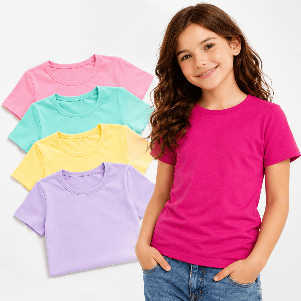 Kit Blusa Manga Curta Infantil Menina, Baby Look De Algodão Tamanhos 1 ao 14.