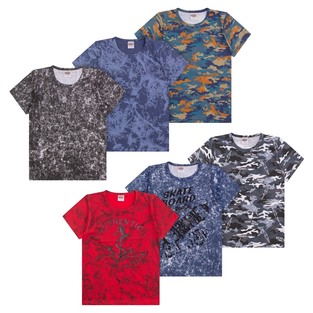 Camiseta Infantil Menino Kit 4 Peças Manga Curta Estampada Sortida Tamanho 2 ao 10