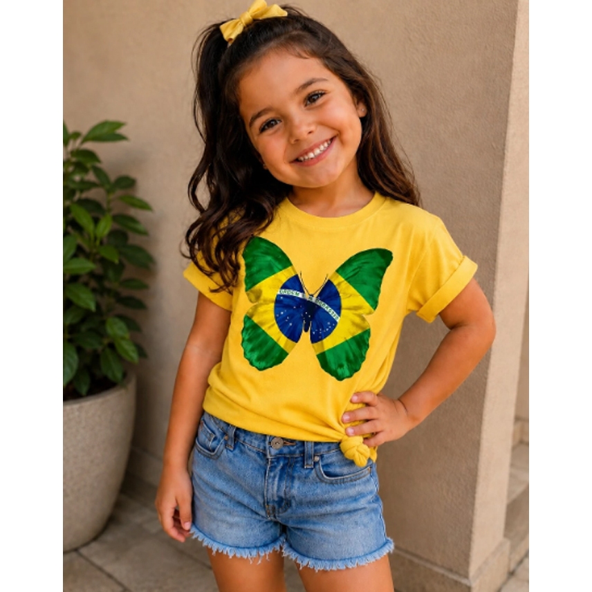 Blusa Feminina Infantil Copa do Mundo Borboleta CUTE Tecido Macio Confortável Estilosa ENVIO IMEDIATO