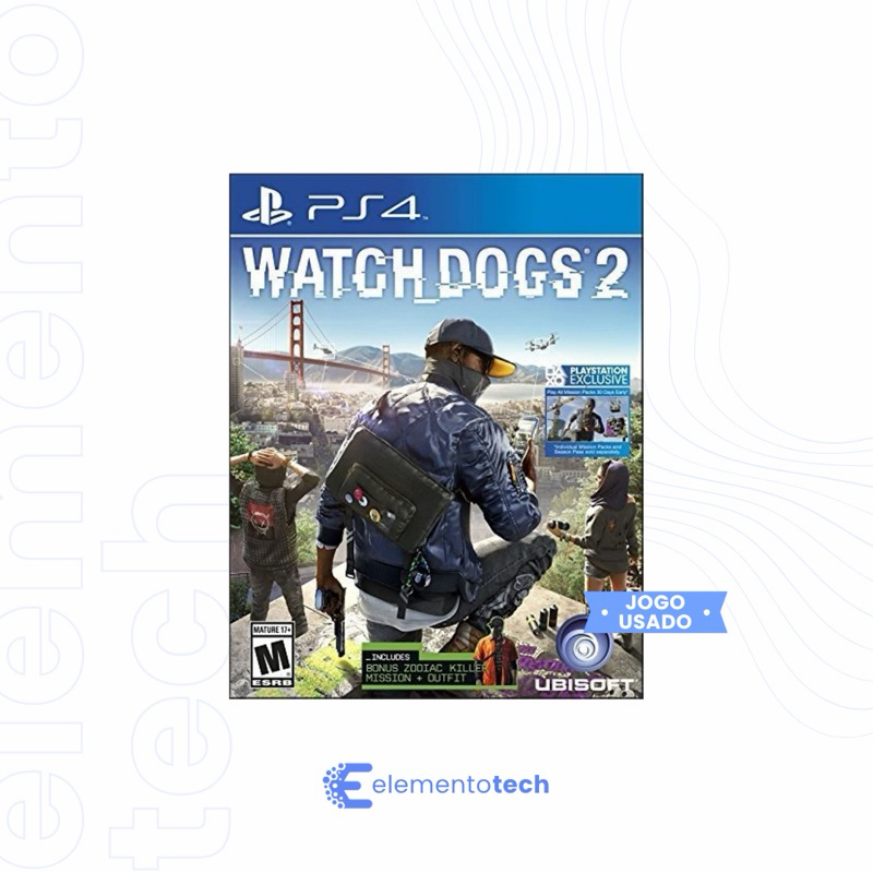 Watch Dogs 2 PS4 Mídia Física Original Seminovo Jogo Ação Mundo Aberto Hacker Ubisoft Aventura